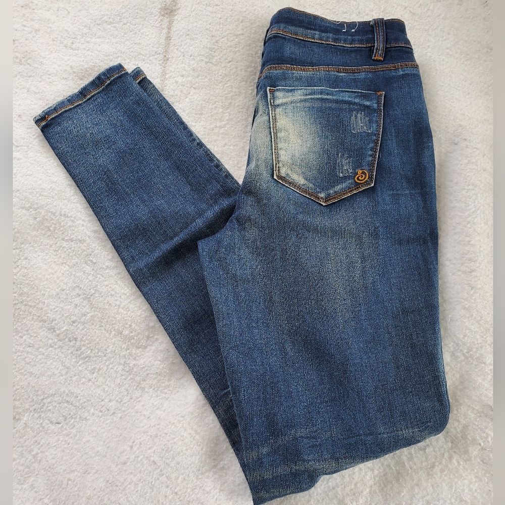 Indigo Rein Distressed Button Fly Ankle Jeans, Sz 11